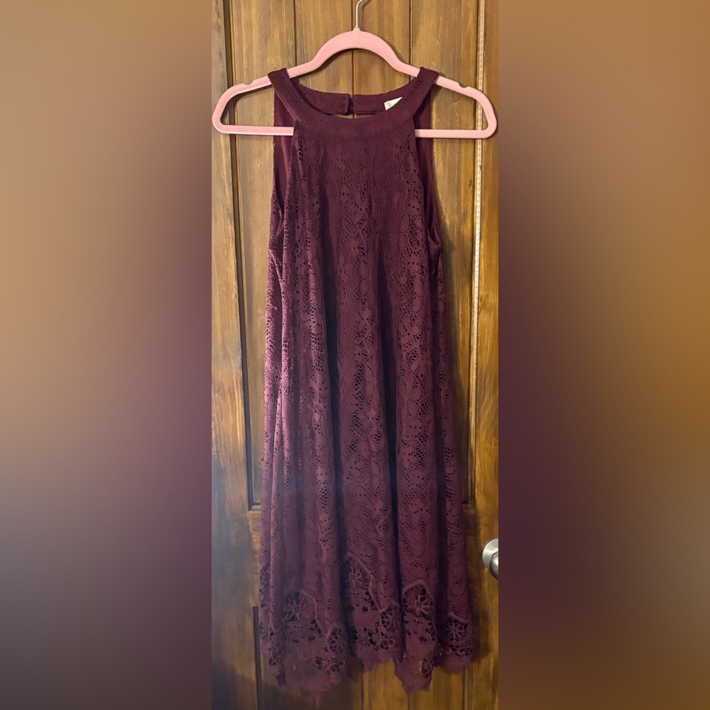 Altar’d State Elegant Lace Burgundy Dress